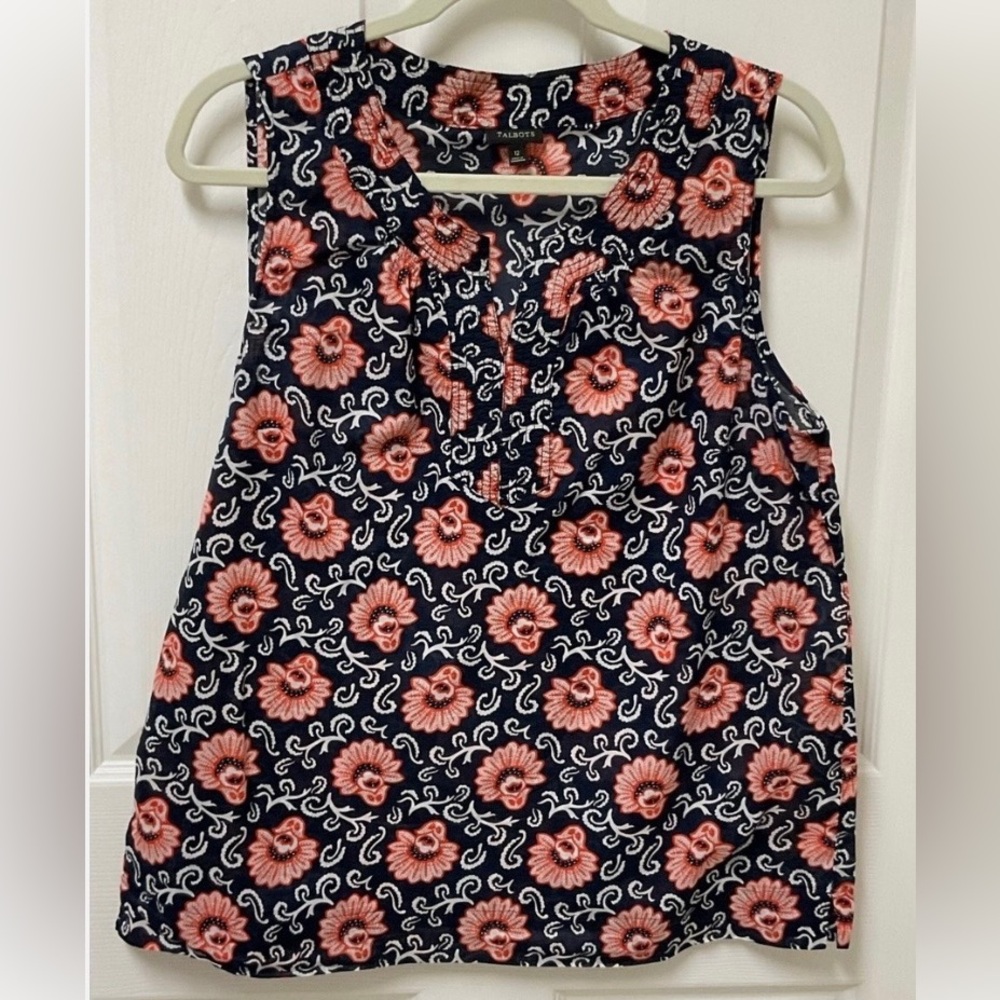 Talbots Floral Sleeveless Blouse - Navy and Orange